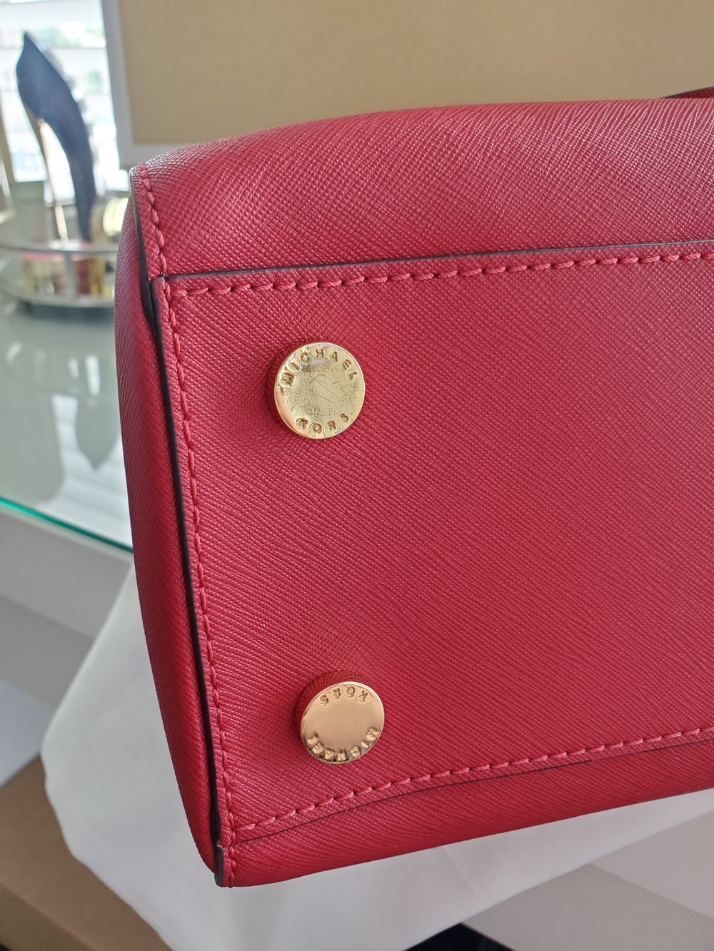 Michael Kors Red Saffiano Leather Tote Bag - Picture 9 of 14